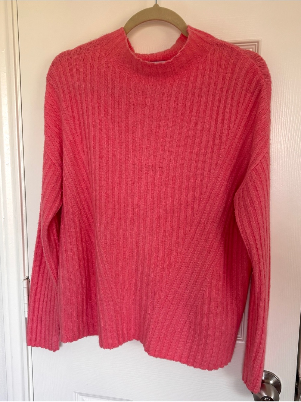 Bright Pink Ribbed Mock Neck Sweater - Picture 2 of 4